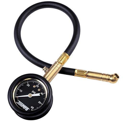 Tire Pressure Gauge for Cars and Trucks. 0-60 PSI Calibrated to ANSI B.40.1 Accuracy. Large 2 Inch Easy to Read Gauge and Long Hose with 360 Degree Rotation at Each End.