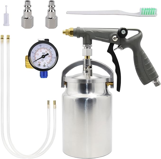 Undercoating Spray Gun Kit with 1000CC Suction Aluminum Cup, Straight & 360° Spray Hose with Connector and Barometer for Truck Bed Liner Coating Car Chassis, Rubberized Coating and Rust Proofing