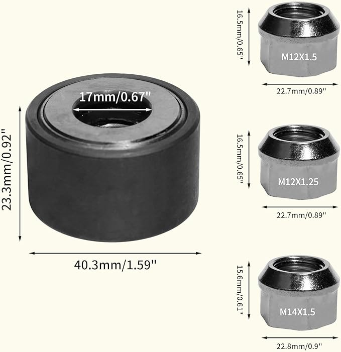 Wheel Stud Installer Tool, Tire Stud Tool, M12x1.25 M12x1.5 M14x1.5, Iron, with 3/4" Hex Wheel Lug Nuts, Silver Tone, 1 Set