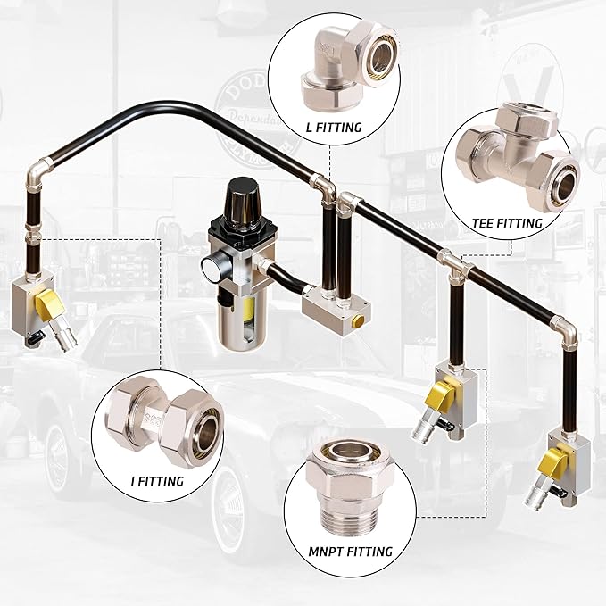 2PC 3/4’’ Elbow Air Piping Fittings, Brass-Nickel Plated, 200PSI, Air Fittings For Shop Garage Compressed Air line System Kit