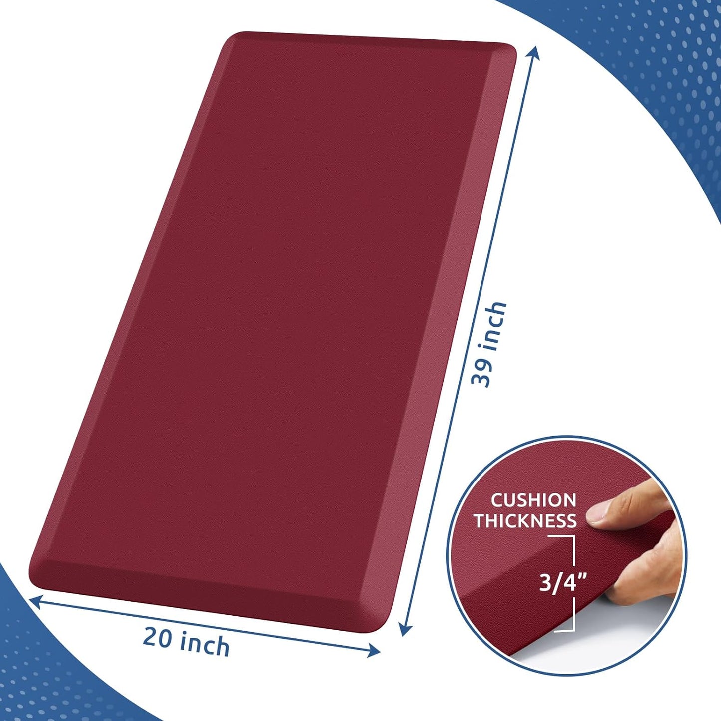 KitchenClouds Kitchen Mat Cushioned Anti Fatigue Rug 20"x39" Waterproof, Non Slip, Standing and Comfort Desk/Floor Mats for House Sink Office (Red)