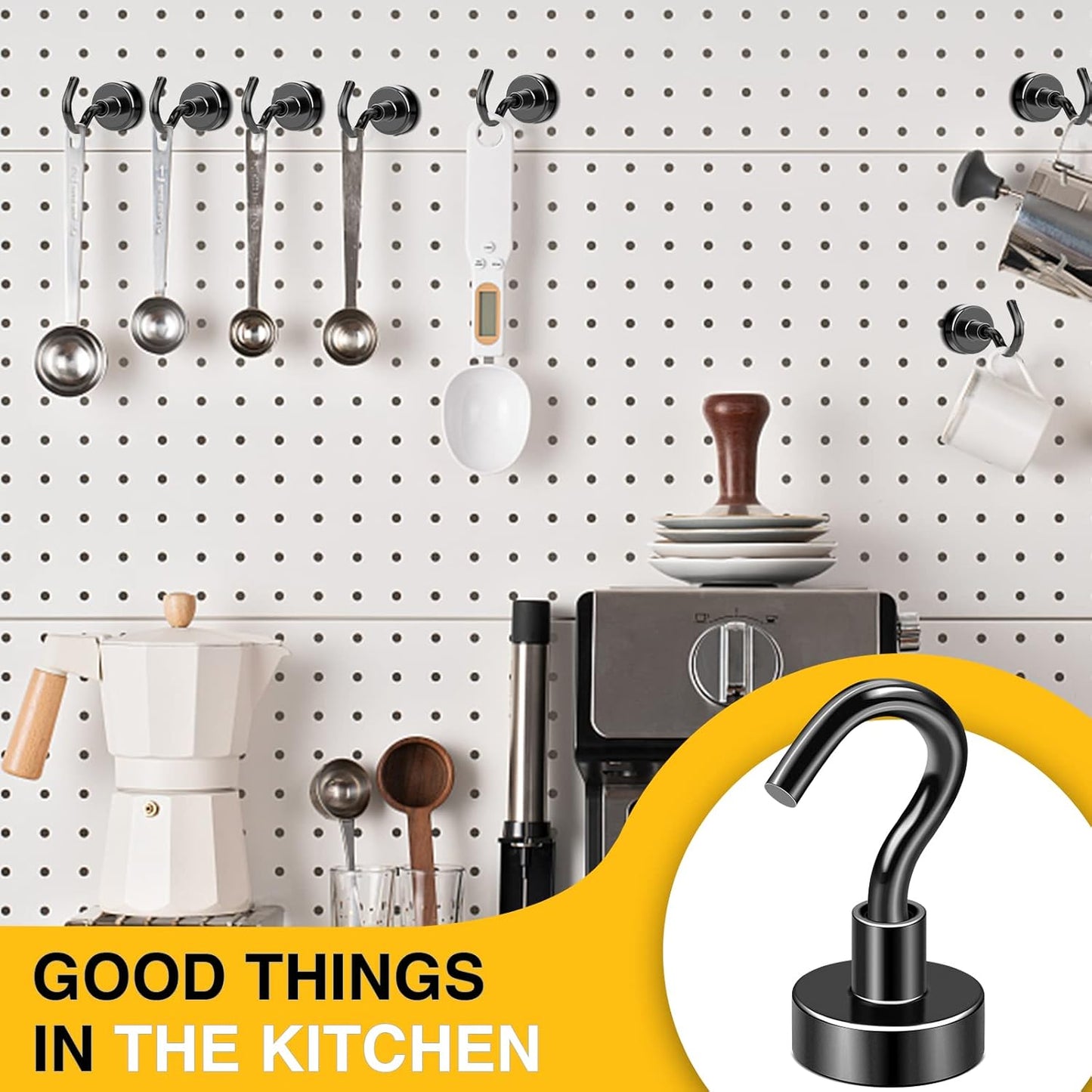 DIYMAG Magnetic Hooks, 30Lbs Facilitate Hook Neodymium Magnet Hooks with Nickel Coating for Cruise，Kitchen, Home, Workplace, Office and Garage etc, 10 Packs (Black)