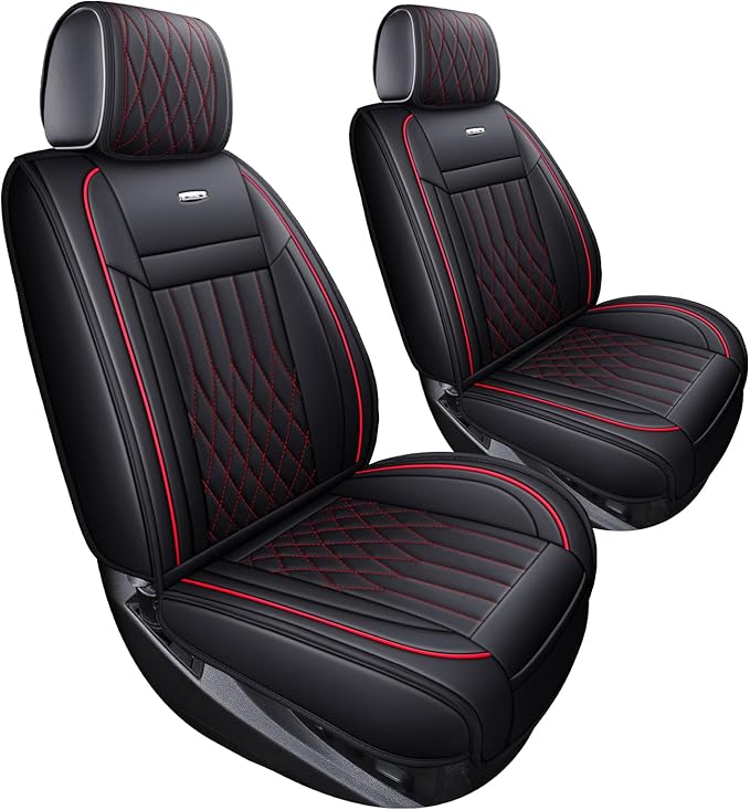 Aierxuan 2Pcs Front Chevy Silverado GMC Sierra Car Seat Covers, Custom Fit 2007-2025 1500 2500 HD 3500 HD Crew, Double, Extended Cab or Pickup Truck, with Waterproof Faux Leather (Black and Red)