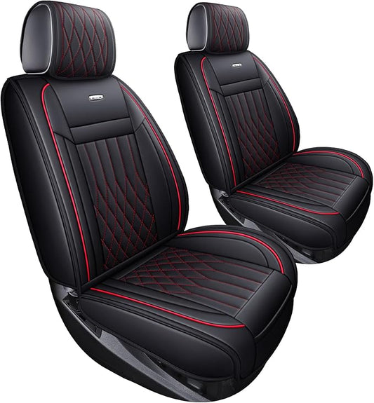 Aierxuan 2Pcs Front Chevy Silverado GMC Sierra Car Seat Covers, Custom Fit 2007-2025 1500 2500 HD 3500 HD Crew, Double, Extended Cab or Pickup Truck, with Waterproof Faux Leather (Black and Red)