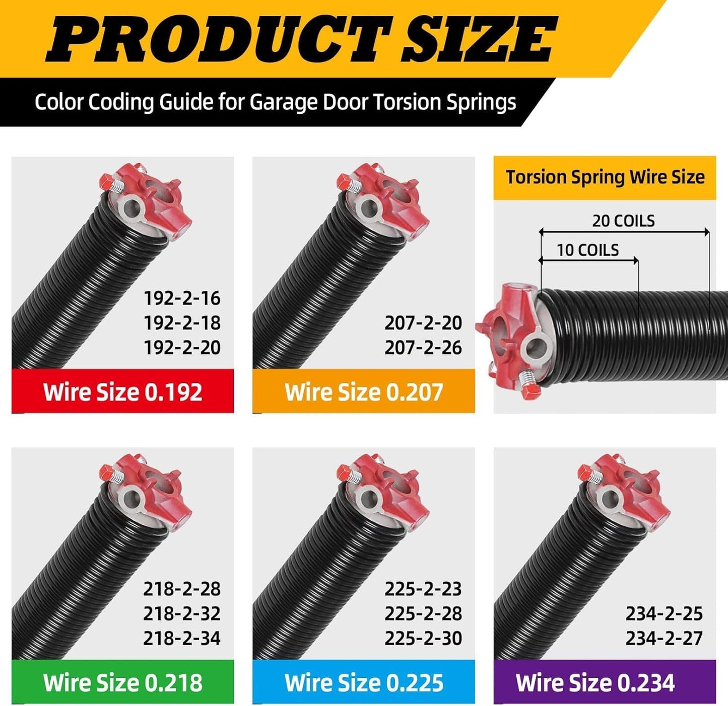 Pair of 2"Garage Door Torsion Springs Set with Non-Slip Winding Bars, Electrophoretic Coated (0.225X2"X23")