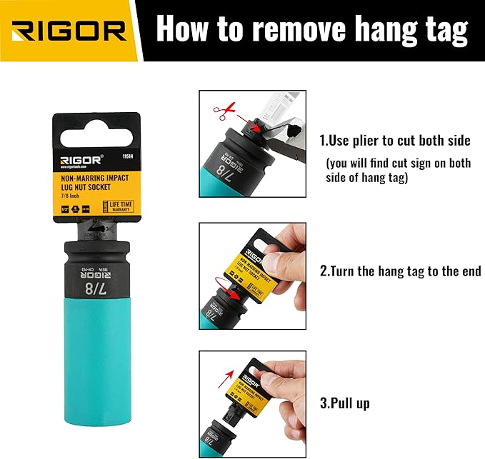 RIGOR 11514 7/8-Inch Non-Marring Lug Nut Socket | Wheel Protector Impact Socket | 1/2" Drive, 6 Point, CR-MO