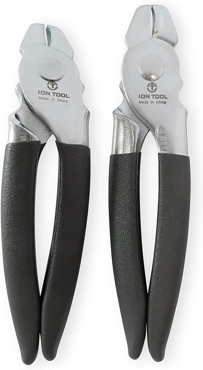 Hog Ring Pliers 2 Piece Set, Straight & 45° Bent, Steel with Cushion Non-Slip Grips - For Upholstery, Sausage, Bagging, Bungee Cords, & Fencing