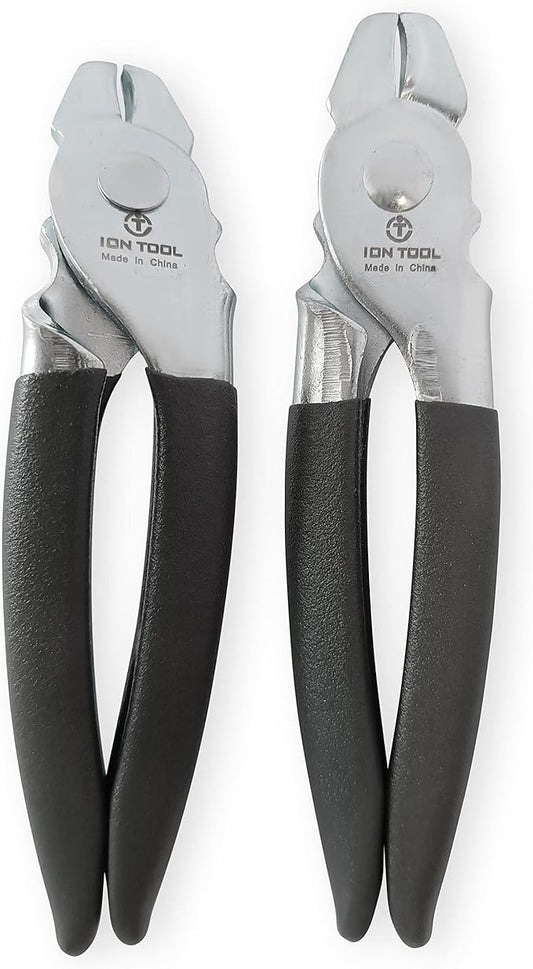 Hog Ring Pliers 2 Piece Set, Straight & 45° Bent, Steel with Cushion Non-Slip Grips - For Upholstery, Sausage, Bagging, Bungee Cords, & Fencing