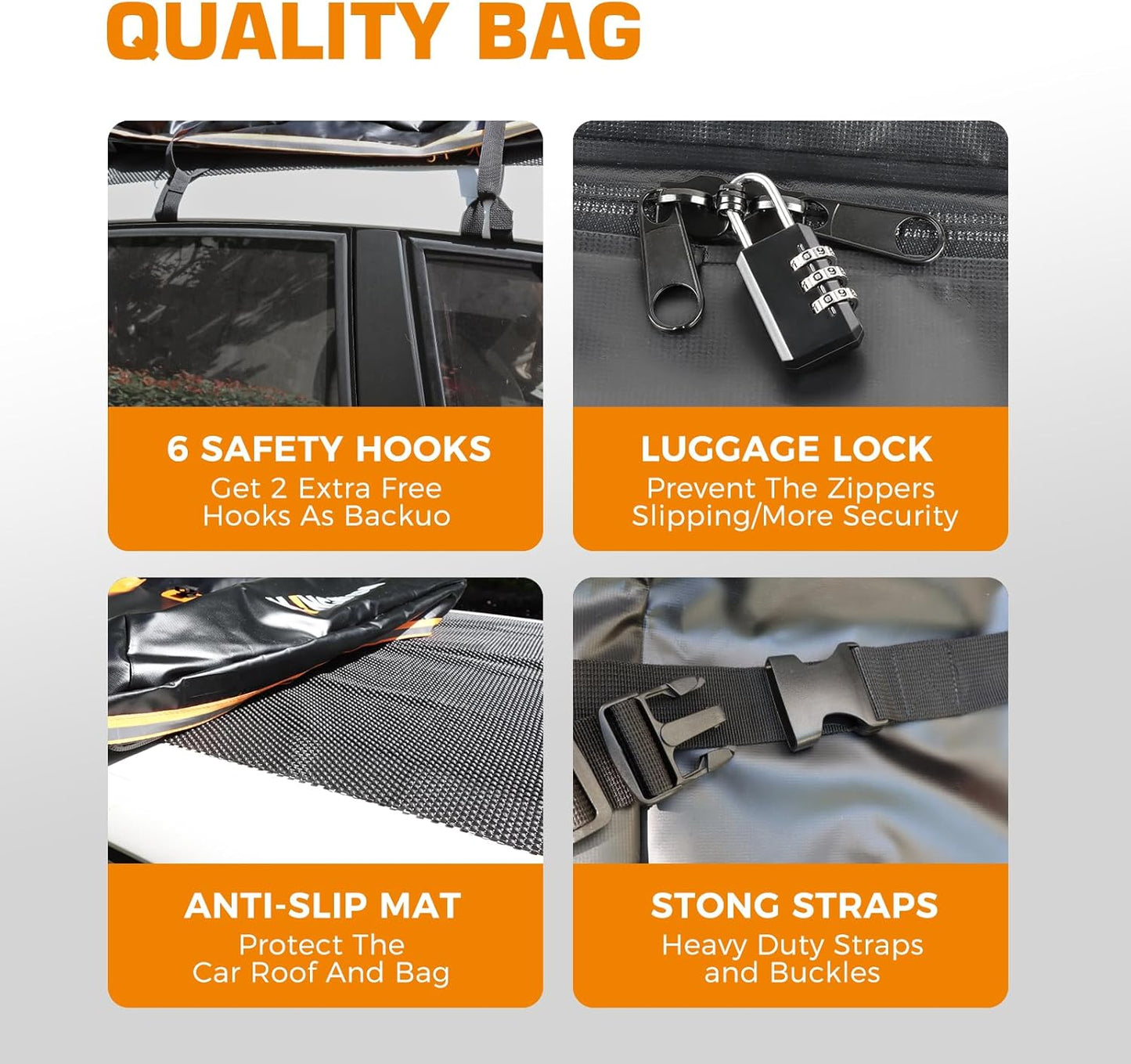 Kingfun Car Rooftop Cargo Carrier – Waterproof 20 Cubic Feet Car Roof Bag Fit All Vehicles with/Without Roof Racks, Includes Anti-Slip Mat, 8 Reinforced Straps & 6 Door Hooks, Luggage Locks