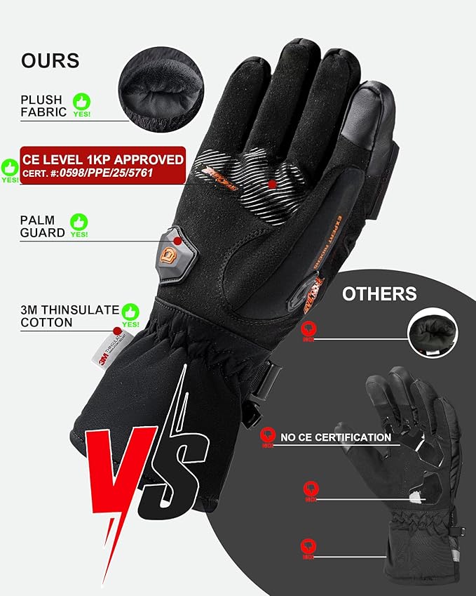 BORLENI Winter Motorcycle Gloves for Men, CE Level 1 KP Protection, Touchscreen Windproof Waterproof Warm Riding Gloves with Carbon Fiber Shell for Cold Weather