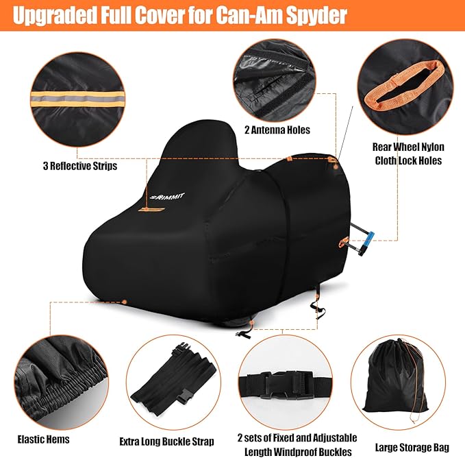 Can Am Spyder Cover Waterproof,Spyder Accessories Full Cover Compatible with Spyders RT Limited F3 S,420D Heavy Duty Oxford Fabric,3 Reflective Strips,Three Wheel Motorcycle Cover Outdoor Protection