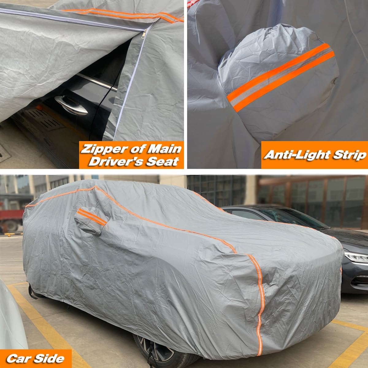 TUCAREST 6-Layers PEVA Premium Full Car Cover Fit for SUVs MPV Pickup Sedan hatchback Rain and snow protection, sun protection, UV protection, and protection of car paint surfaces-Silver Grey -Up 189"