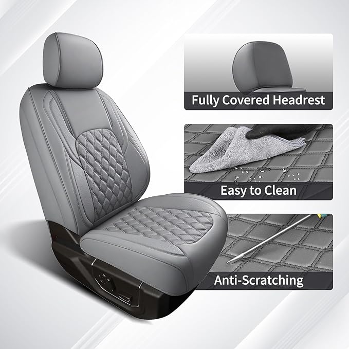 Huidasource Ford Gray Seat Covers, Car Seat Cushion Cover Fit for 2015-2025 Ford F150 SuperCrew & 2017-2025 F250 F350 F450 Super Duty Crew Cab XL XLT Lariat King Ranch Platinum (Full Set/Gray)
