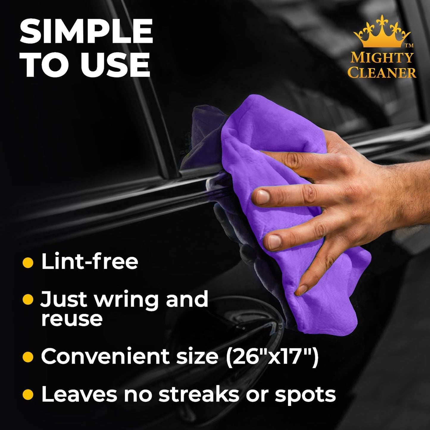 Premium Shammy Cloth for Car Drying - Super Absorbent Reusable Chamois Towel - Scratch-Free Car Drying Towel (26'x17')