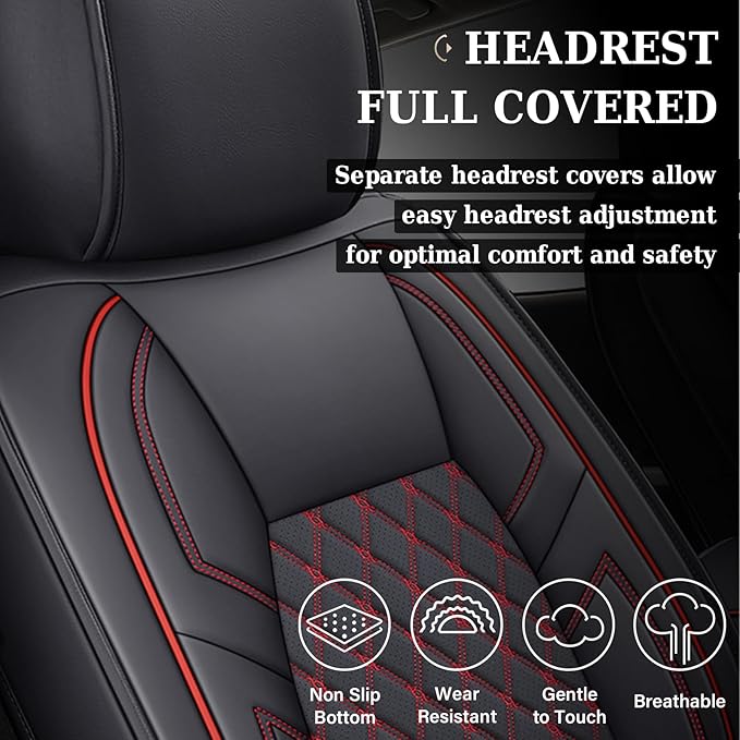 Coverado Toyota Tundra Seat Covers, Leather Seat Covers Compatible with 2007-2021 Toyota Tundra Crew/Crewmax/Extended/Double Cab Automotive Seat Covers for Car Trucks (Front, Red)