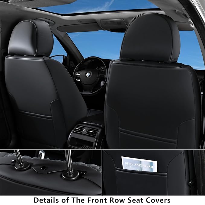 Coverado Seat Covers, Car Seat Covers Full Set, Black Seat Cover, Front Seats Back Seat Cover, Waterproof Car Seat Cushion,Leather Car Seat Protector Universal Fit Most Cars