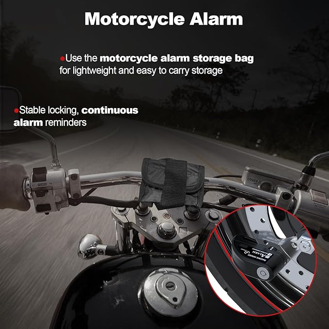 Motorcycle Lock Rechargeable, Alarm Disc Brake Lock with Reminder Cable, 110 dB Alarm Sound, Anti-Theft Waterproof, 2 H Fast-Charging, 9 Months Standby, 7 mm Lock Pin Universal for Bikes