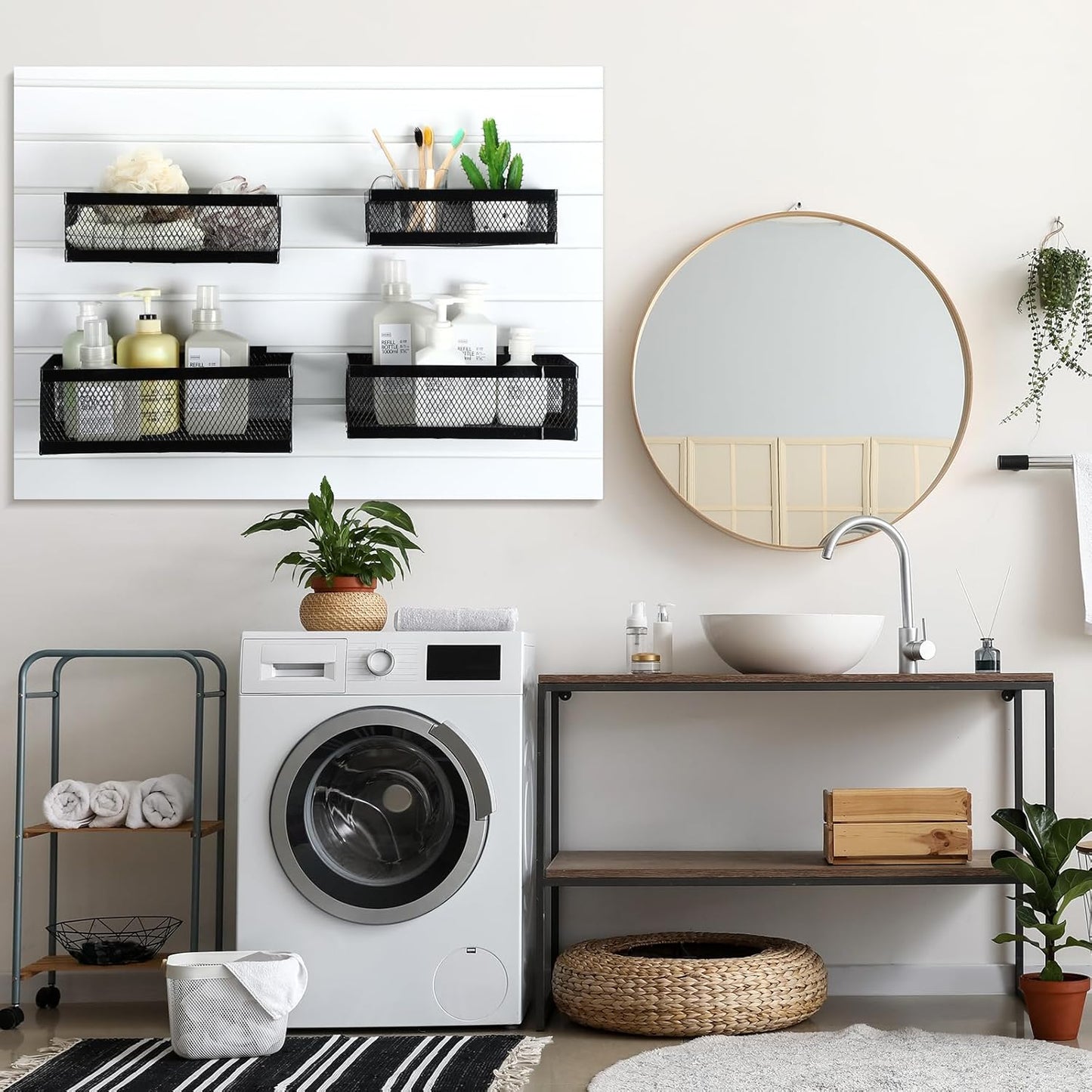 Coume 4 Pcs Black Slatwall Baskets 4 Size Metal Mesh Wire Basket for Slatwall Panels Ventilated Wall Mounted Hanging Accessories for Home Garage Retail Store Display Organizing(13.5 x 7.5 x 4.5 Inch)