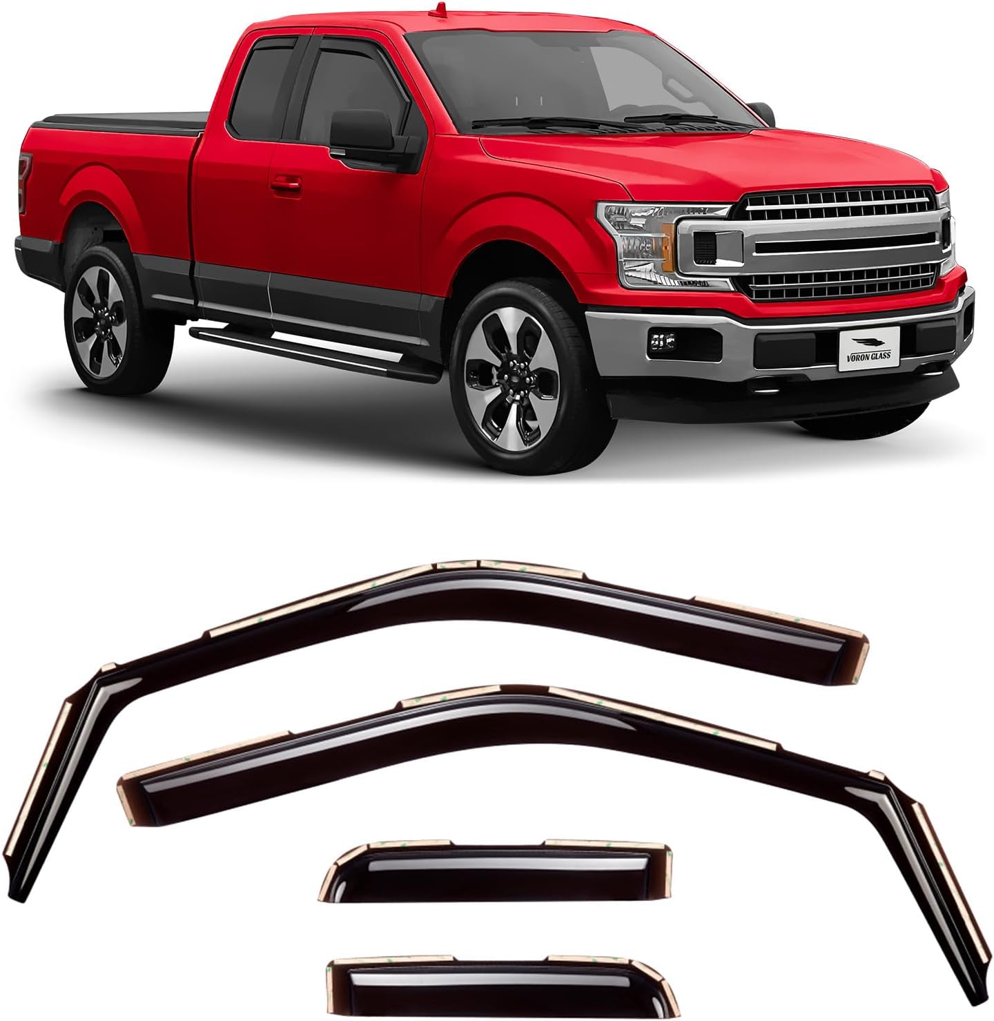 Voron Glass in-Channel Extra Durable Rain Guards for Ford F150 2015-2020 SuperCab, Window Deflectors, Vent Window Visors, 4 Pieces - 230095