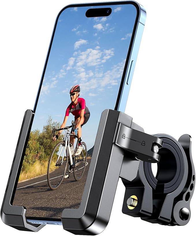 Motorcycle-Phone-Mount & Bike Phone Holder - Durable Phone Holder for Bike and Motorcycle, Bicycle Phone Mount, Fits All Smartphones (Black)