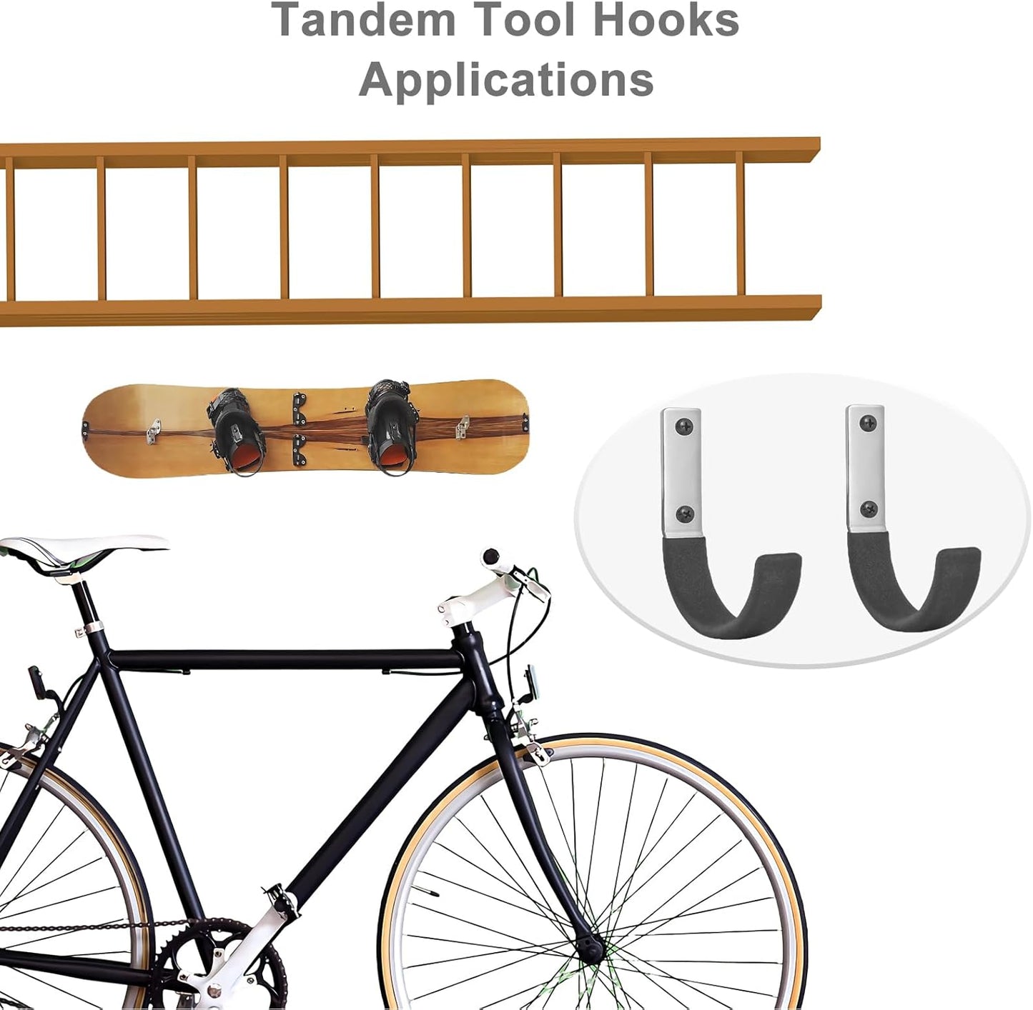 6 Pcs Garage Storage Utility Hook, Upgraded Ladder Hangers, Shed J-Hooks, Heavy Duty Ladder Tool Holders for Garage Wall, Black Wall Hooks for Hanging Tools, Bikes, Hose, Shovels, Rakes