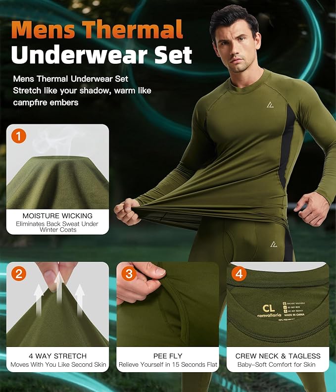 CL convallaria Thermal Underwear Long Johns Set Mens Winter Gift Hunting Gear Sport Base Layer Bottom Top