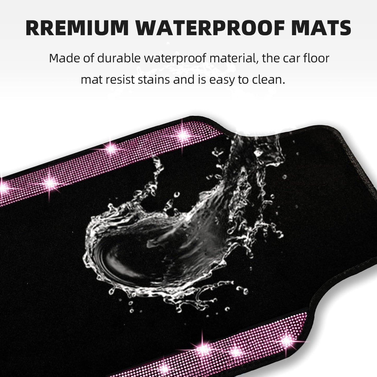 NBTEPEM Pink Bling Car Floor Mats Full Set, Universal Fit Most Cars,SUV, Trucks, 4 pcs Sparkle Glitter Diamond Carpet for Women Girls with Anti-Slip Pad (Pink Diamond)