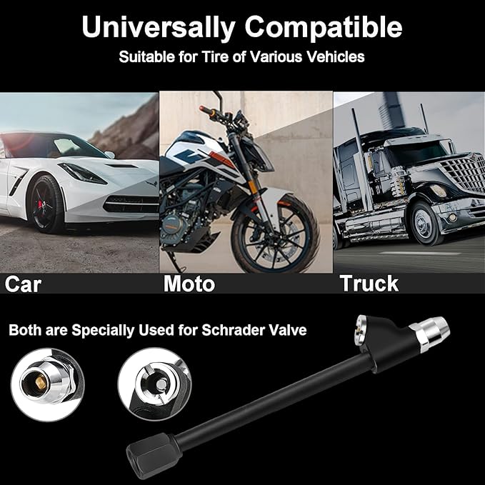 GODESON Air Chuck,1/4" FNPT Extended Reach Dual Head Chuck Set with Quick Plug,2-Way Connect Tire Chucks for Bikes,Motorcycle,Car,and Etc,Tire Air Chuck for Tire Inflator Gauge or Air Compressor
