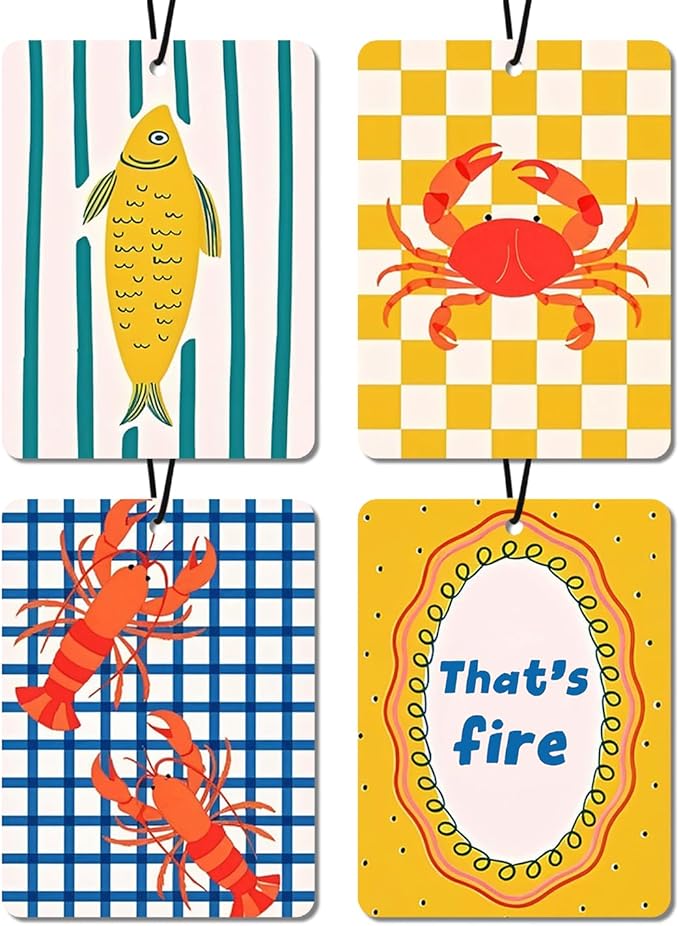 Natural Seafood - Themed Car Air Fresheners 4 - Pack, Fish, Crab & Lobster Hanging Air Freshener for Cars Closet Drawer Books, Beachy Car Accessories Mirror Decor for Women