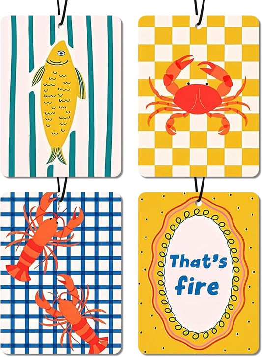 Natural Seafood - Themed Car Air Fresheners 4 - Pack, Fish, Crab & Lobster Hanging Air Freshener for Cars Closet Drawer Books, Beachy Car Accessories Mirror Decor for Women