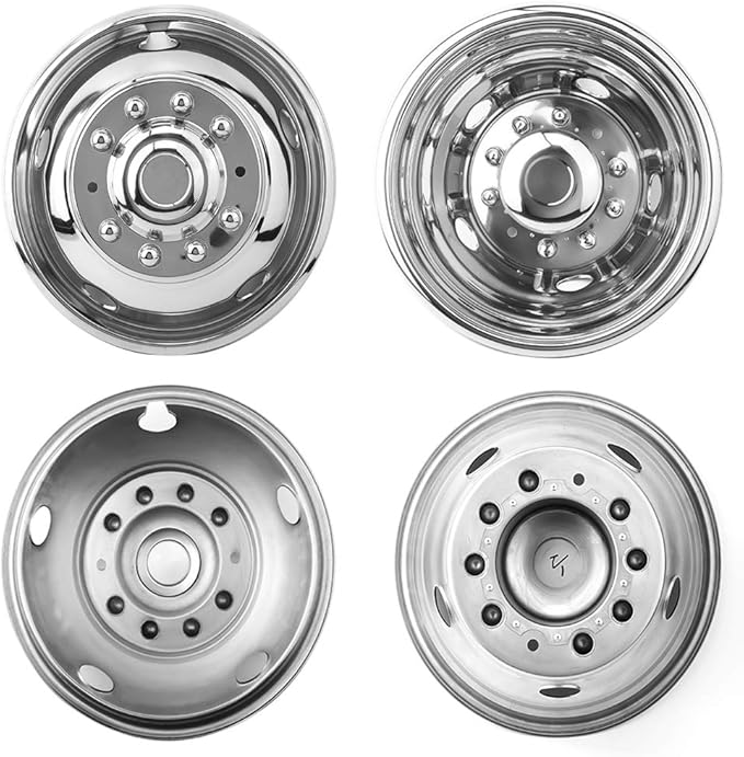 4pcs 19.5" Polished Stainless Steel Dually Wheel Simulators, Nice Looking and Durable Bolt On Wheel Covers, 10 Lug Hubcaps Fit for 2012-2025 Dodge Ram 4500/5500 D19F6