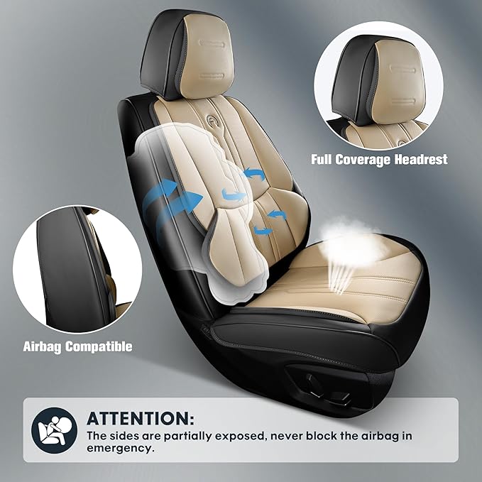 Car Seat Covers Custom Fit for Ford F150 2009-2026,Faux Leather Seat Cover Set for 2017-2026 F250 F350 F450, Accomodating Regular Cab Super Cab Super Crew Pickup Truck Cushions(BeigeBlack,Front Seat)