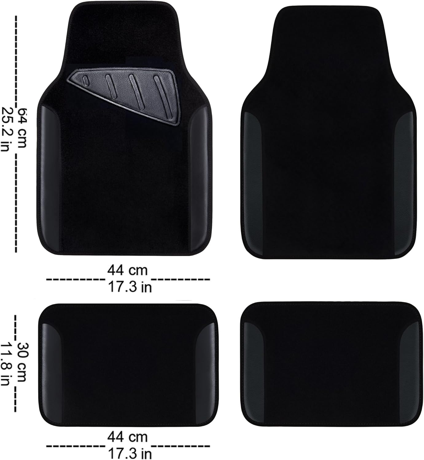 CAR PASS Waterproof Universal Fit Car Floor Mats, Faux Leather Car Carpet Mats, Black Car Mats with Anti-Slip Nibbs Backing & Driver Heel Pad Fit for SUV,Vans,sedans, Trucks,Set of 4pcs(All Black)