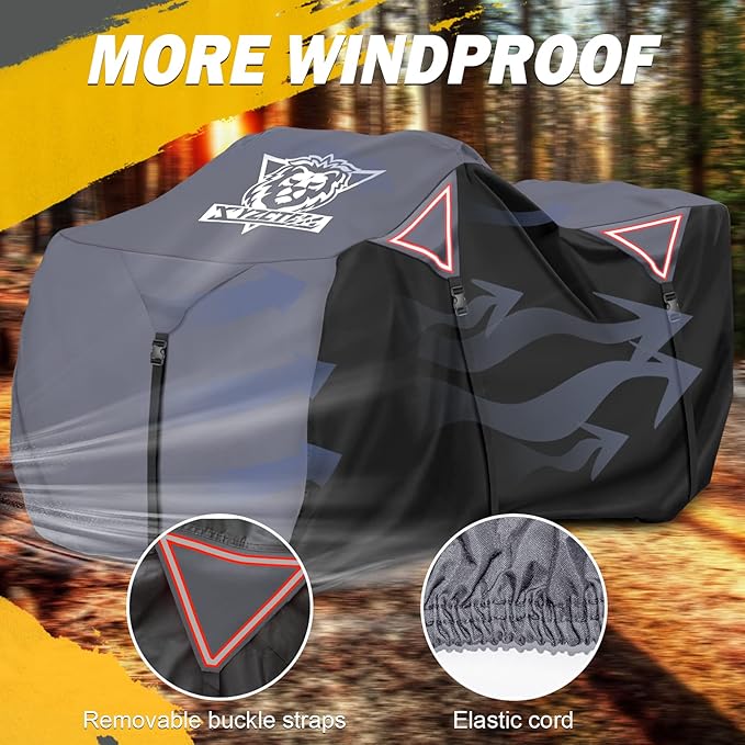 XYZCTEM Premium ATV Cover,Outdoor Protection Against Water, UV, Wind. Quad Cover for Can-am,Suzuki,Kawasaki, Honda, Yamaha, Polaris,and More.4 Wheeler Accessories with Thickened Straps(Grey,82" L)