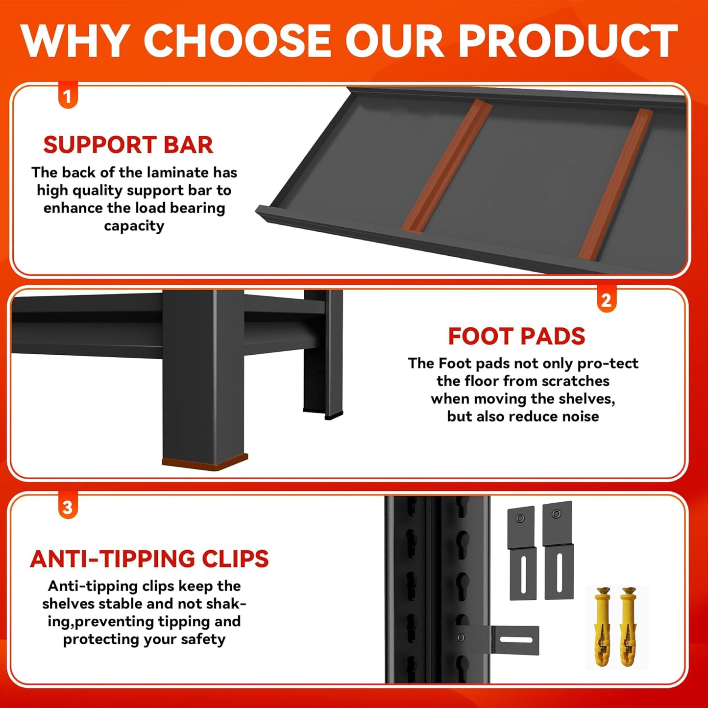 Garage Shelving 3000LBS Heavy Duty Shelving Units and Storage Shelves Adjustable 5 Tier Metal Shelving for Kitchen,Utility Room and Basement, 13.78" Dx35.43 Wx71.18 H, Black