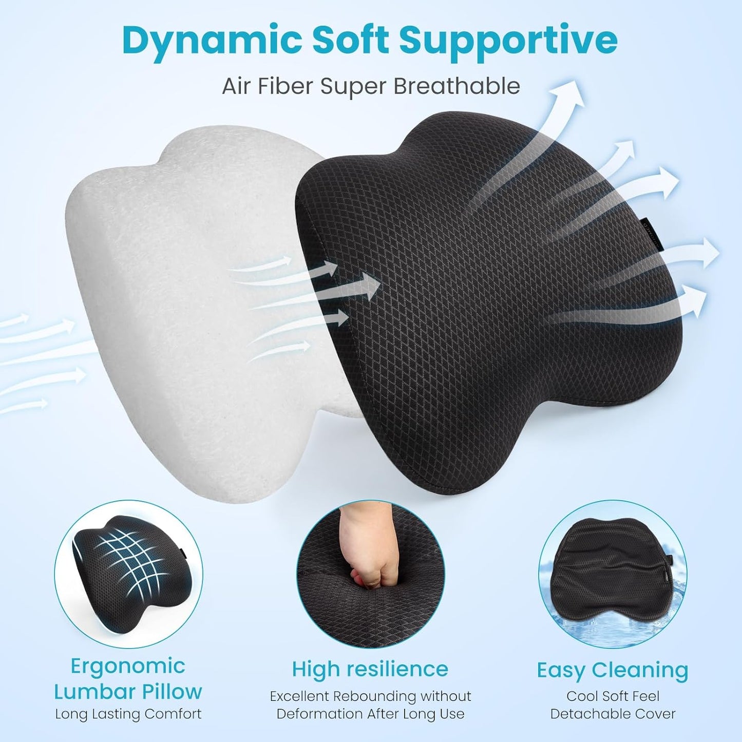 Lumbar Support Pillow Office Chair Car Back Pillow Ergonomic Lower Back Pain Relief Breathable Air Fiber Cushion with Hours Sitting on Worker Driver & Handicapped, Adjustable Strap (Dark Grey)