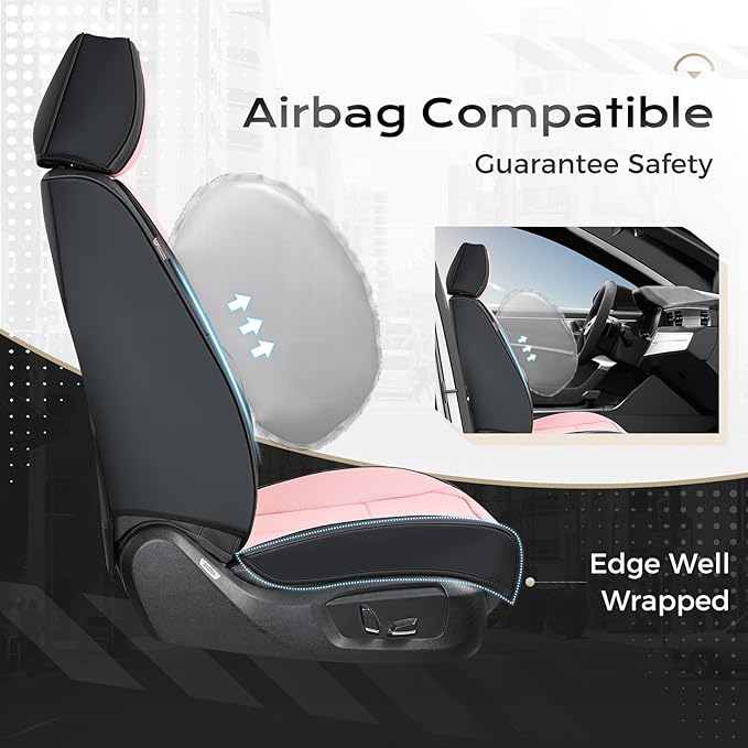 Coverado Car Seat Cover, Cover for Cars Full Seat, Premium Leather, Universal Fit Waterproof Seat Protectors, Car Seat Cushion Non-Slip for Most Cars-Blackpink