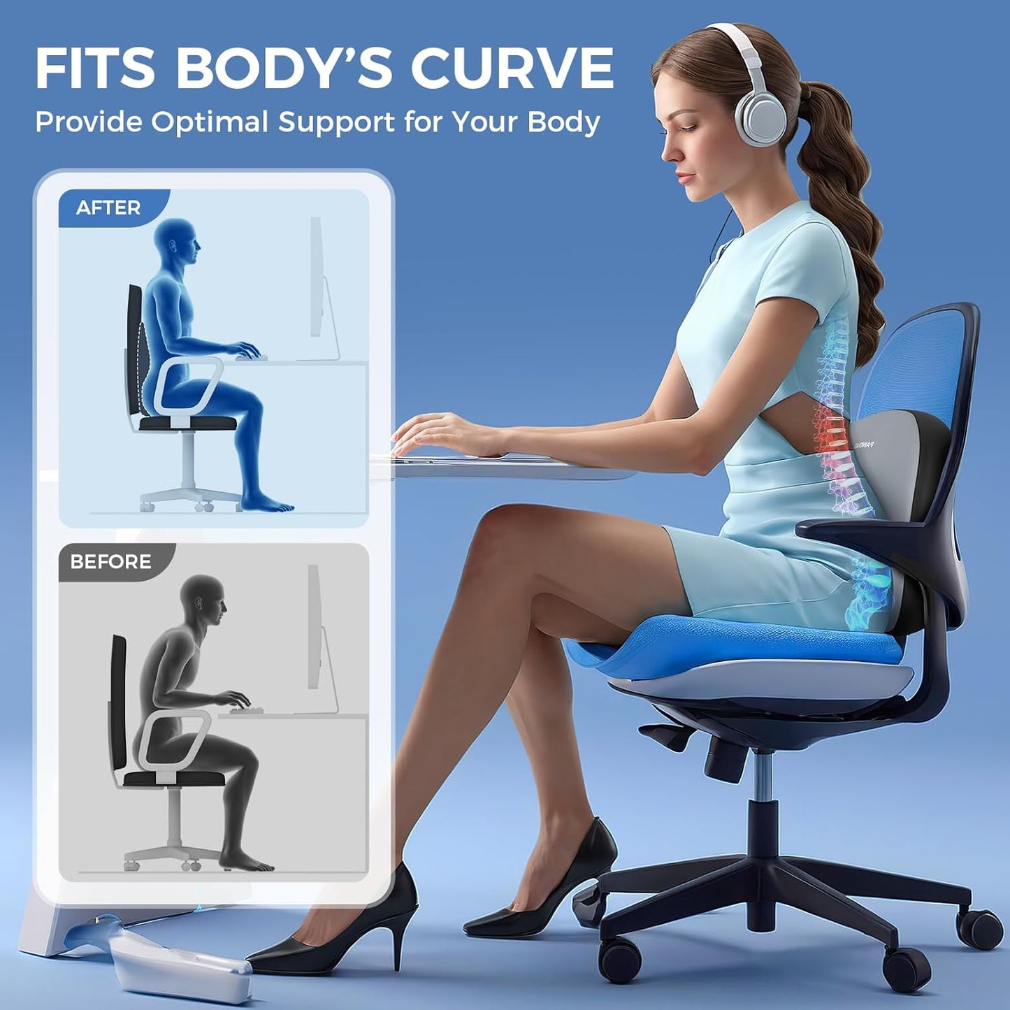 Lumbar Support Pillow for Office Chair, Memory Foam Lumbar Pillow for Lower Back Pain Relief (Grey