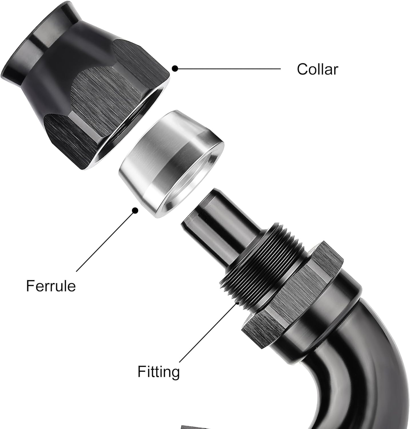 EVIL ENERGY 10AN 150 Degree PTFE One Piece Full Flow End Hose Fitting Aluminum Black