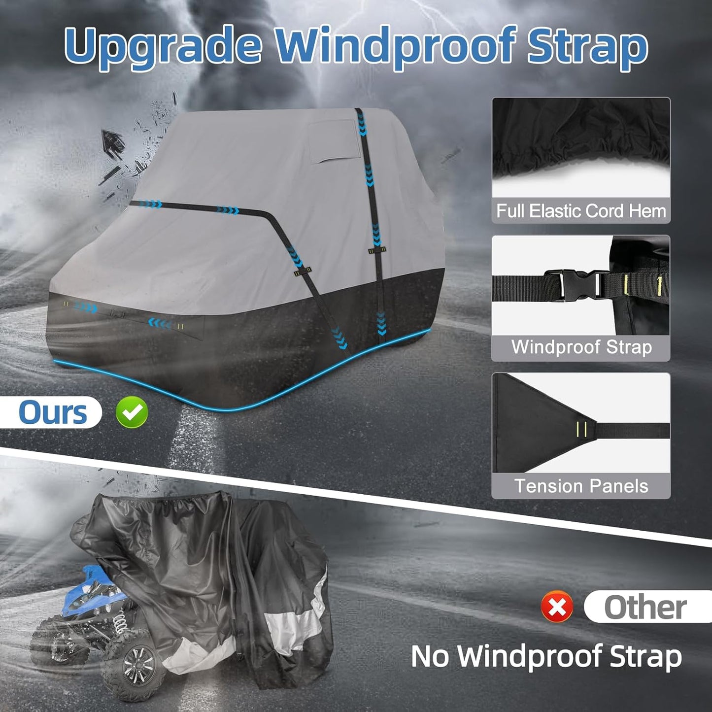 UTV Cover, Waterproof Side by Side Cover,2-3 Seaters Outdoor Storage Cover with Windproof Straps Compatible with Polaris, RZR, Honda, Can-Am, Yamaha 125" x58" x 71"