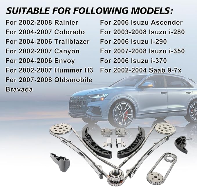 Engine Timing Chain Kit TK10880 Fits for 2006-2011 Azera Entourage Genesis Santa Fe Sonata Sorento Sedona 3.3L 3.5L 3.8L G6DB G6DC G6CD G6DA TK10880 Timing Chain Replacement Parts