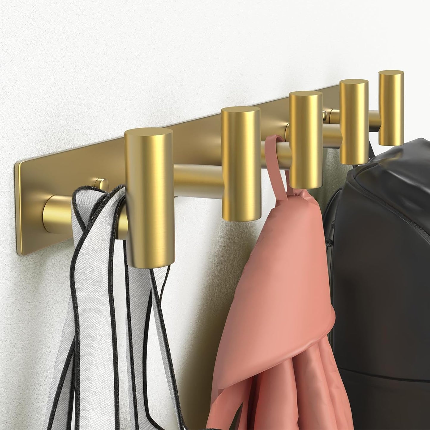 Wall Mounted Coat Rack-5 Hooks, Heavy Duty Stainless Steel Hook Rail for Towel Coat Hat Purse Bag Jacket, Towel Hooks for Entryway Bathroom Kitchen (Gold 5 Hooks - 1 Pack)