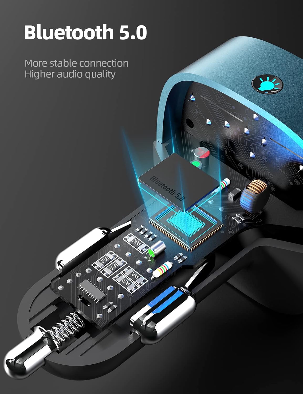 Nulaxy Bluetooth FM Transmitter, Bluetooth Car Adapter with Dual USB Charging Car Charger, MP3 Player Support, TF Card & USB Disk, Hands-Free Calling, 7 Colors LED Backlit Light-Blue