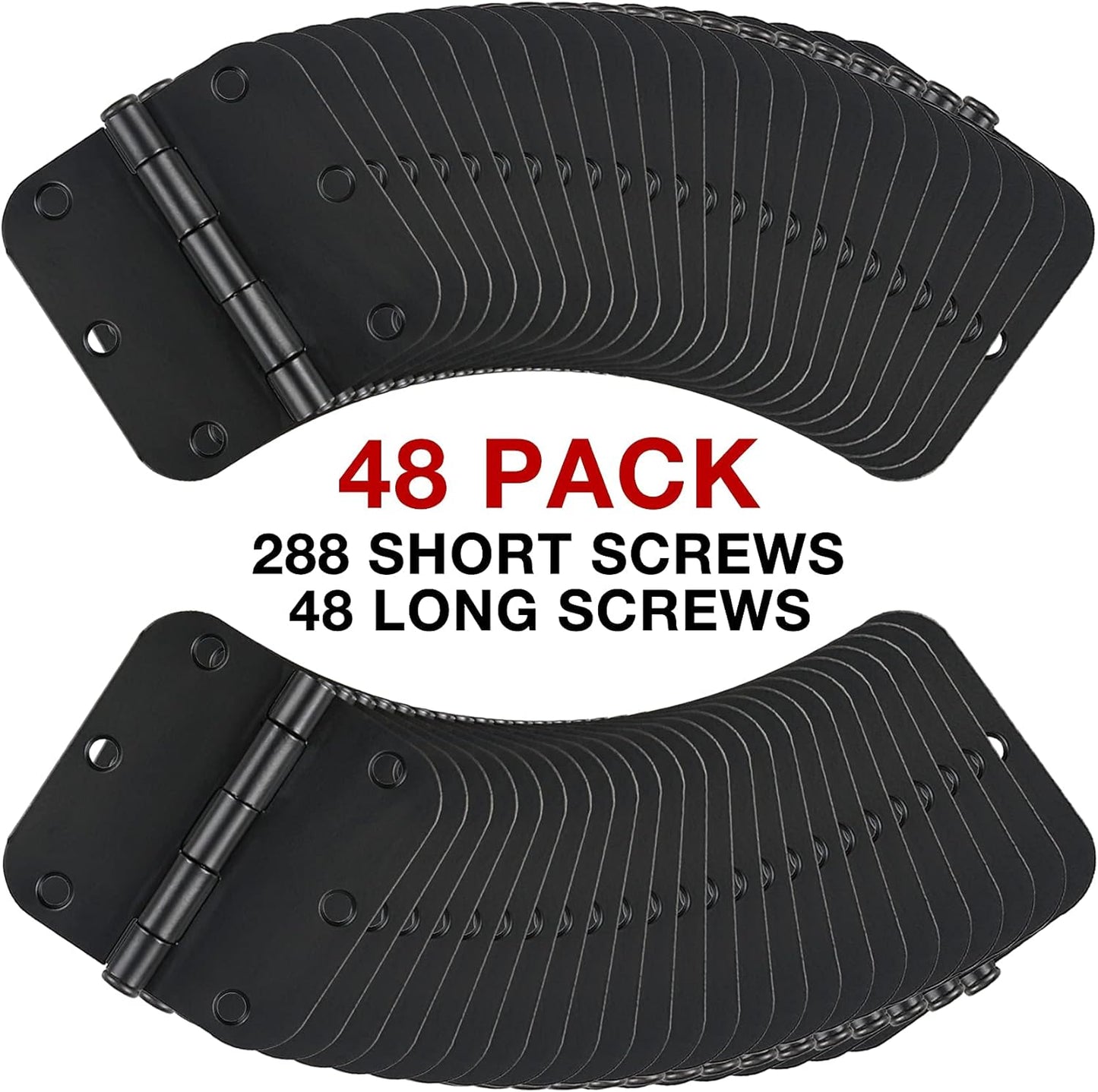 48 Pack Rounded Matte Black Door Hinges 3.5 Inch 5/8" Radius for Interior 3 1/2" Flat Iron Bifold Residential Standard Bedroom Indoor for Doors 3 ½"Hardware House Home Decor Essentials Accessories