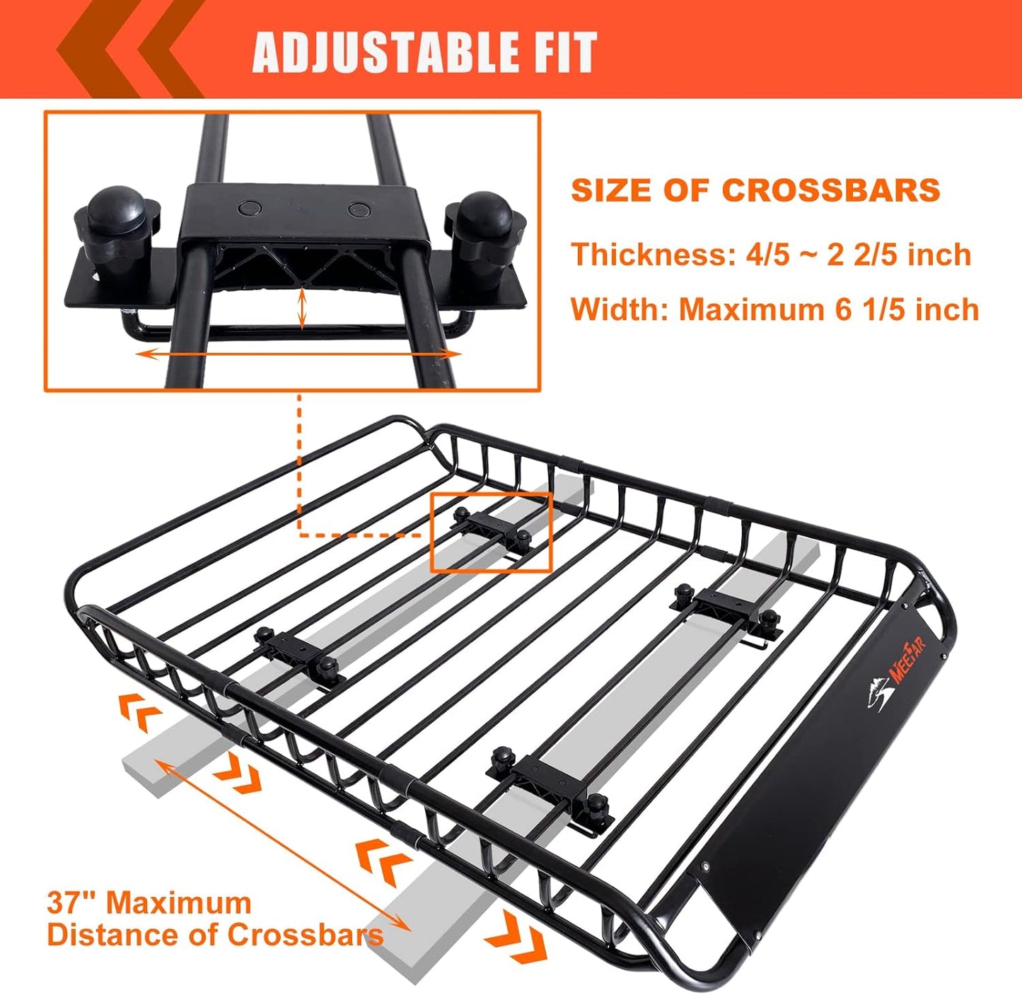 MeeFar Roof Rack Carrier Basket Universal Rooftop 51" X 36" X 5" + Waterproof Bag 15 Cubic Feet (44" 34" 17"), and Cargo Net with Attachment Hooks, Ratchet Straps