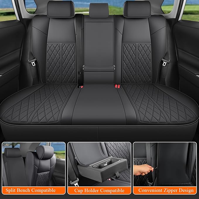 Rav4 Seat Covers Custom Fit for Toyota Rav4 Full Set Faux Leather Car Seat Covers Waterproof Full Coverage (Black, Gas Model 2019-2025 LE/XLE/Premium/Limited)