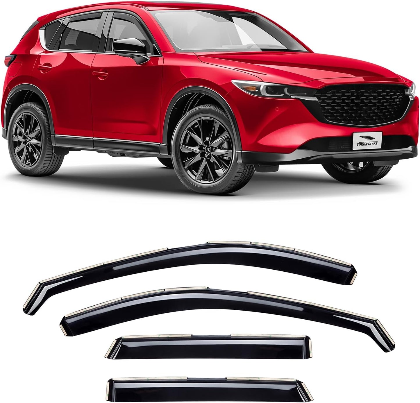 Voron Glass in-Channel Extra Durable Rain Guards for Mazda CX-5 2017-2025, Window Deflectors, Vent Window Visors, 4 Pieces - 200682