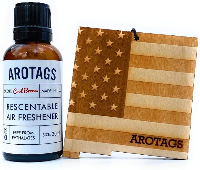 Arotags Car Air Freshener - Reusable Wood Diffuser - Hanging Odor Eliminator - New Mexico Patriot - Cool Breeze Scent