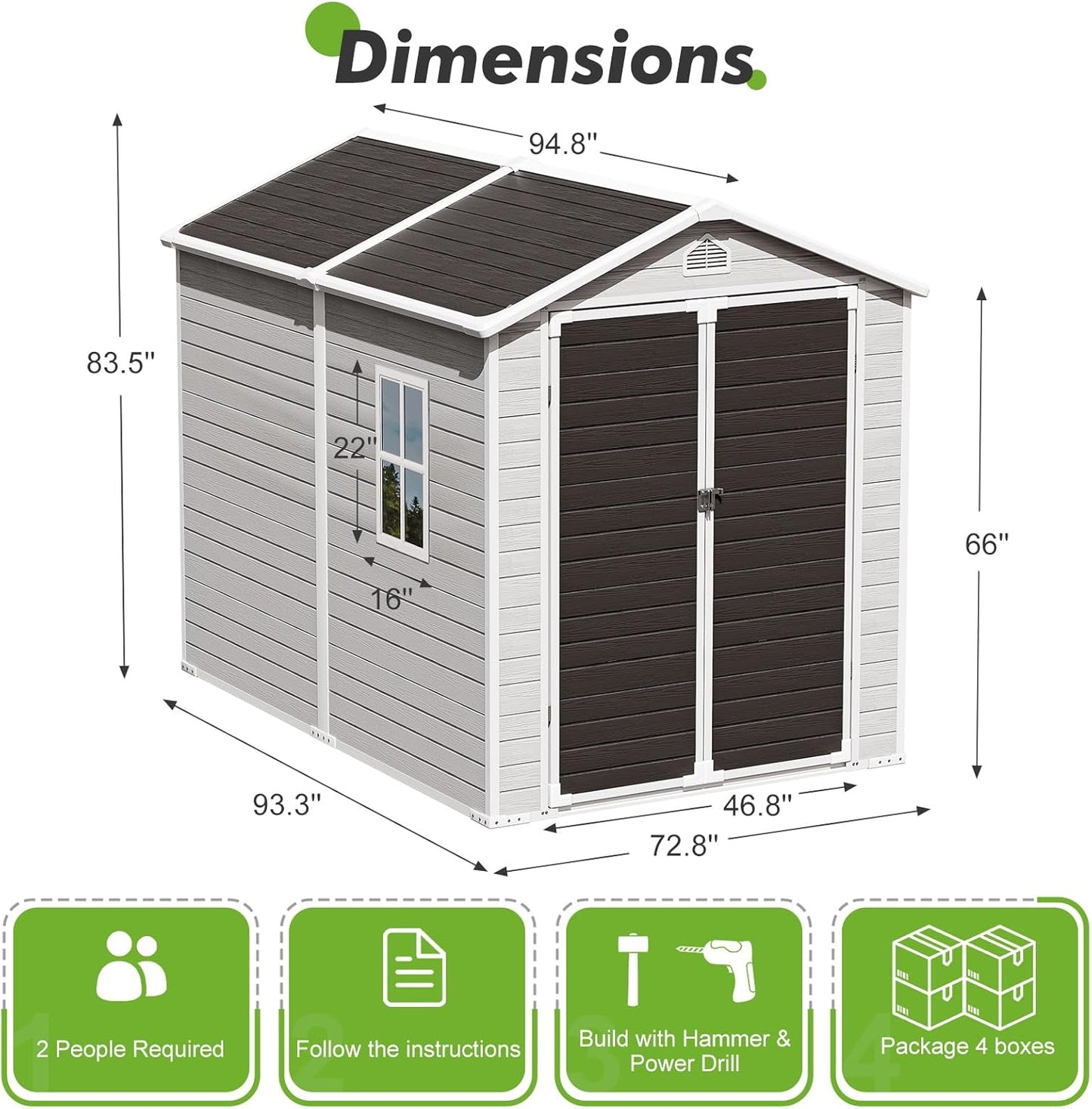 Plastic Sheds 6x8 Shed Resin Outdoor Storage with Floor Included, Waterproof Lockable Garden Tool Storage Cabinet