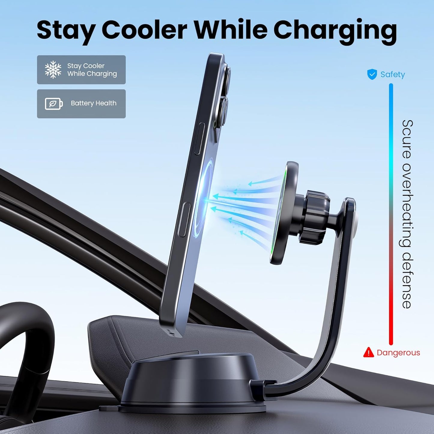 Qi2-Certified 15W Wireless Car Charger Mount [2X Faster Charging Speed] for MagSafe Car Mount Charger Magnetic Car Charger for iPhone 16/15/14/13/12 Pro Max/Mini and Others Smartphone